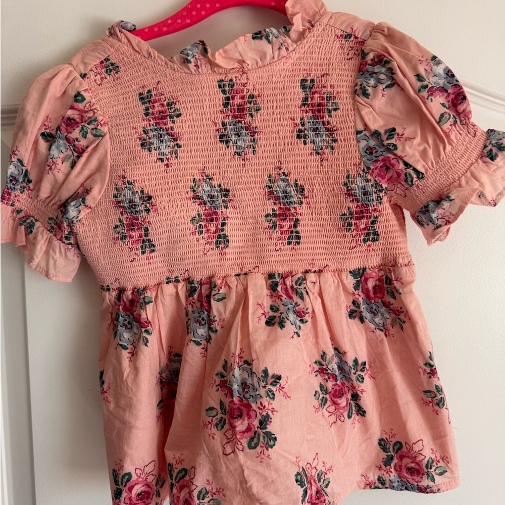 Janie and Jack Pink and Green Floral Blouse with Empire Waist